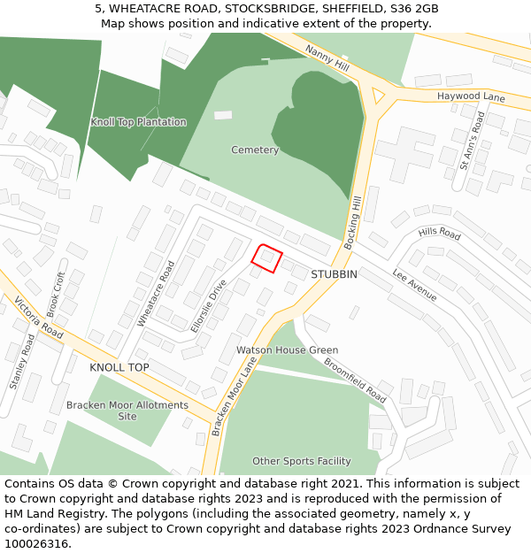 5, WHEATACRE ROAD, STOCKSBRIDGE, SHEFFIELD, S36 2GB: Location map and indicative extent of plot