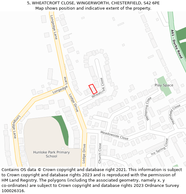 5, WHEATCROFT CLOSE, WINGERWORTH, CHESTERFIELD, S42 6PE: Location map and indicative extent of plot