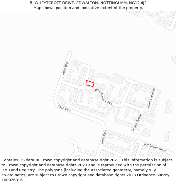 5, WHEATCROFT DRIVE, EDWALTON, NOTTINGHAM, NG12 4JF: Location map and indicative extent of plot