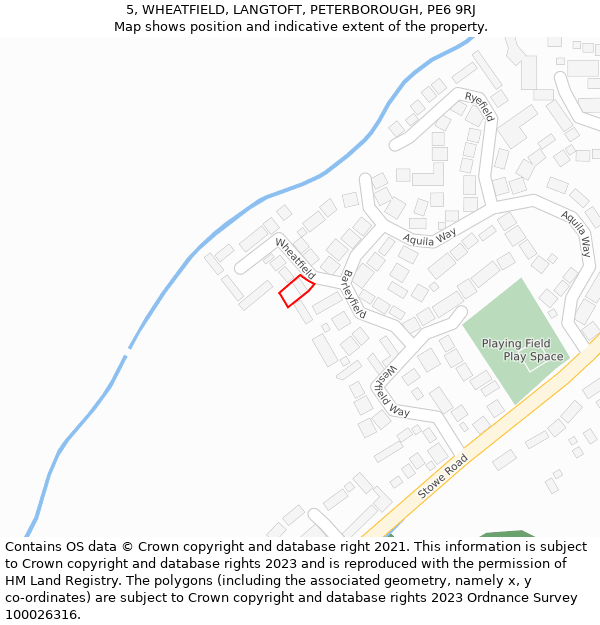 5, WHEATFIELD, LANGTOFT, PETERBOROUGH, PE6 9RJ: Location map and indicative extent of plot