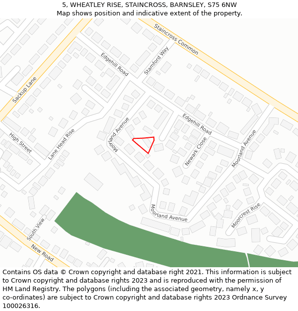 5, WHEATLEY RISE, STAINCROSS, BARNSLEY, S75 6NW: Location map and indicative extent of plot