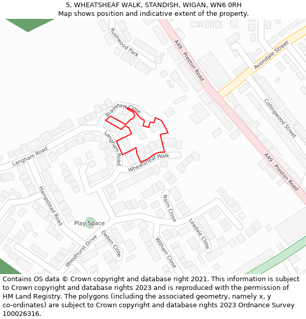 5, WHEATSHEAF WALK, STANDISH, WIGAN, WN6 0RH: Location map and indicative extent of plot