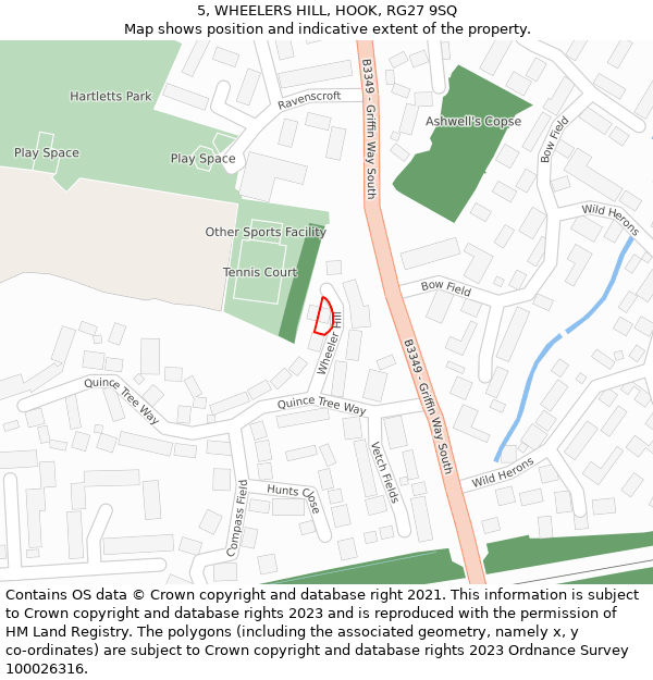 5, WHEELERS HILL, HOOK, RG27 9SQ: Location map and indicative extent of plot