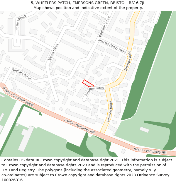 5, WHEELERS PATCH, EMERSONS GREEN, BRISTOL, BS16 7JL: Location map and indicative extent of plot