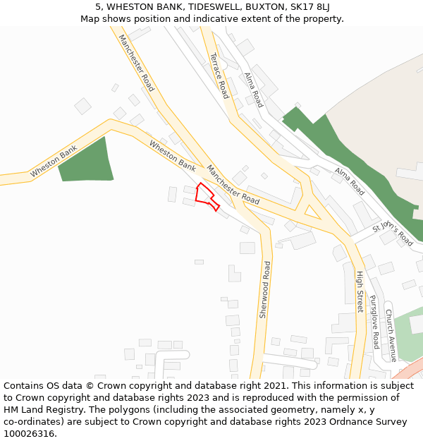 5, WHESTON BANK, TIDESWELL, BUXTON, SK17 8LJ: Location map and indicative extent of plot