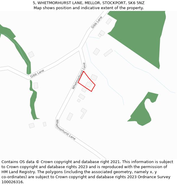 5, WHETMORHURST LANE, MELLOR, STOCKPORT, SK6 5NZ: Location map and indicative extent of plot