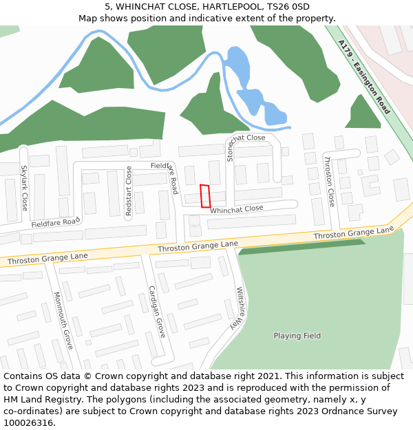 5, WHINCHAT CLOSE, HARTLEPOOL, TS26 0SD: Location map and indicative extent of plot