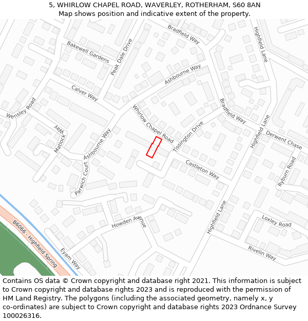 5, WHIRLOW CHAPEL ROAD, WAVERLEY, ROTHERHAM, S60 8AN: Location map and indicative extent of plot