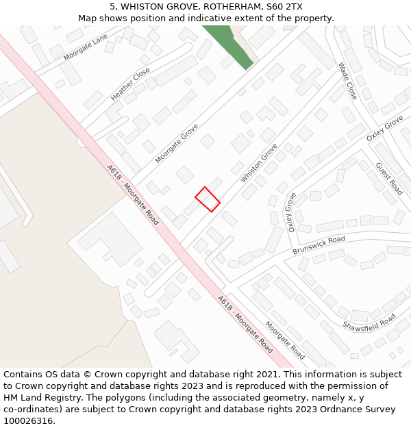 5, WHISTON GROVE, ROTHERHAM, S60 2TX: Location map and indicative extent of plot