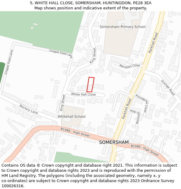 5, WHITE HALL CLOSE, SOMERSHAM, HUNTINGDON, PE28 3EA: Location map and indicative extent of plot