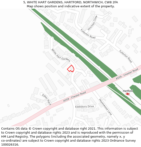 5, WHITE HART GARDENS, HARTFORD, NORTHWICH, CW8 2FA: Location map and indicative extent of plot