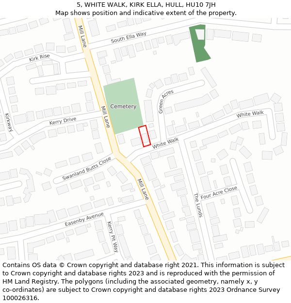 5, WHITE WALK, KIRK ELLA, HULL, HU10 7JH: Location map and indicative extent of plot