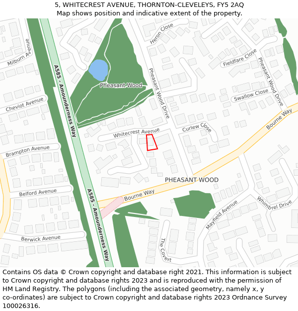 5, WHITECREST AVENUE, THORNTON-CLEVELEYS, FY5 2AQ: Location map and indicative extent of plot