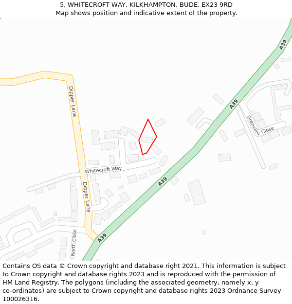 5, WHITECROFT WAY, KILKHAMPTON, BUDE, EX23 9RD: Location map and indicative extent of plot