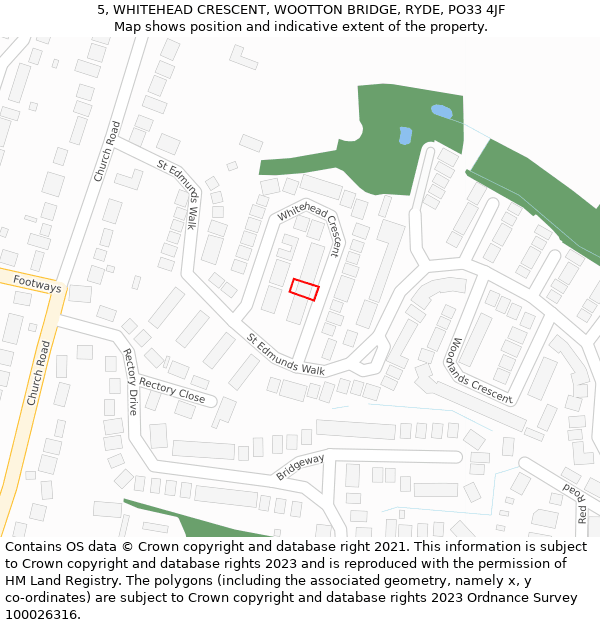 5, WHITEHEAD CRESCENT, WOOTTON BRIDGE, RYDE, PO33 4JF: Location map and indicative extent of plot