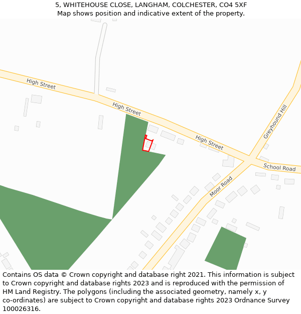 5, WHITEHOUSE CLOSE, LANGHAM, COLCHESTER, CO4 5XF: Location map and indicative extent of plot