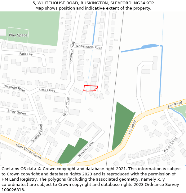 5, WHITEHOUSE ROAD, RUSKINGTON, SLEAFORD, NG34 9TP: Location map and indicative extent of plot