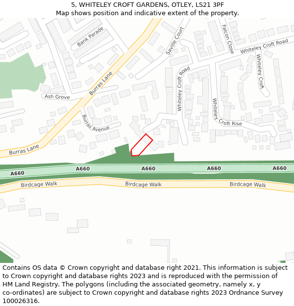 5, WHITELEY CROFT GARDENS, OTLEY, LS21 3PF: Location map and indicative extent of plot