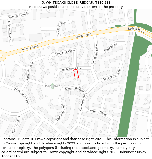 5, WHITEOAKS CLOSE, REDCAR, TS10 2SS: Location map and indicative extent of plot