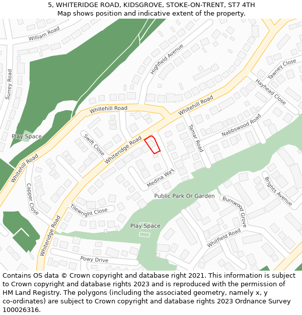 5, WHITERIDGE ROAD, KIDSGROVE, STOKE-ON-TRENT, ST7 4TH: Location map and indicative extent of plot