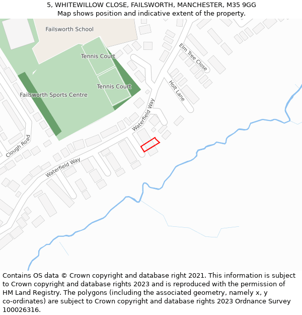 5, WHITEWILLOW CLOSE, FAILSWORTH, MANCHESTER, M35 9GG: Location map and indicative extent of plot