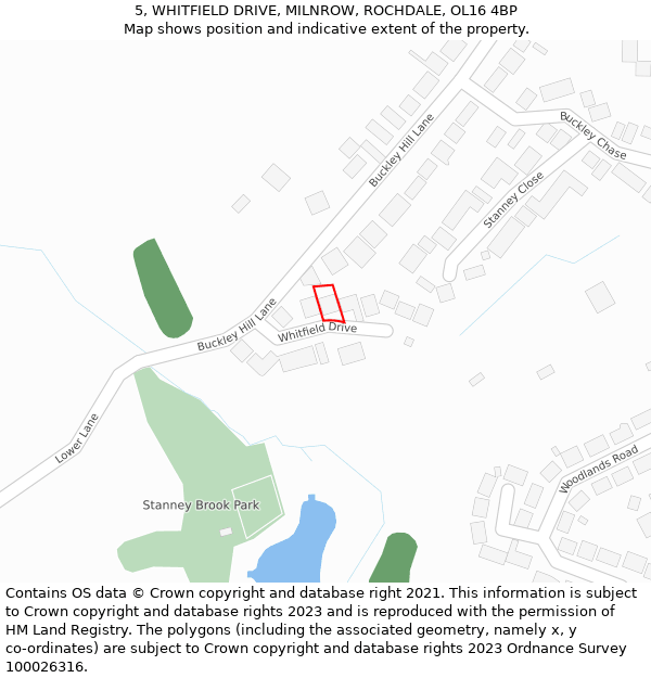 5, WHITFIELD DRIVE, MILNROW, ROCHDALE, OL16 4BP: Location map and indicative extent of plot