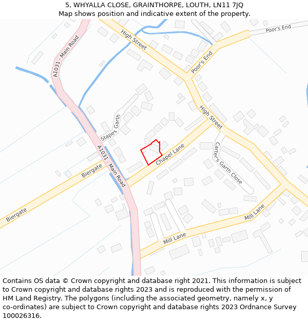 5, WHYALLA CLOSE, GRAINTHORPE, LOUTH, LN11 7JQ: Location map and indicative extent of plot