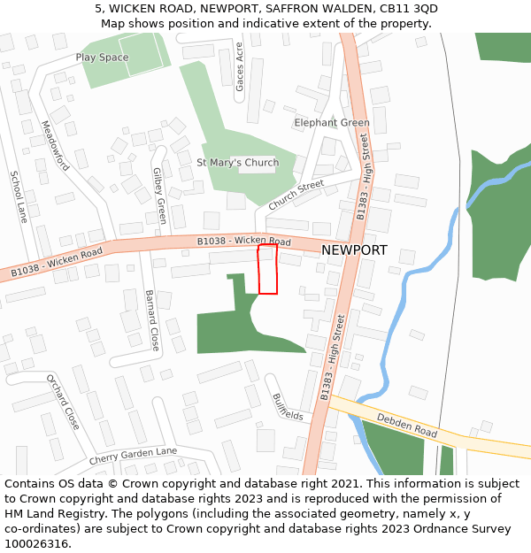 5, WICKEN ROAD, NEWPORT, SAFFRON WALDEN, CB11 3QD: Location map and indicative extent of plot