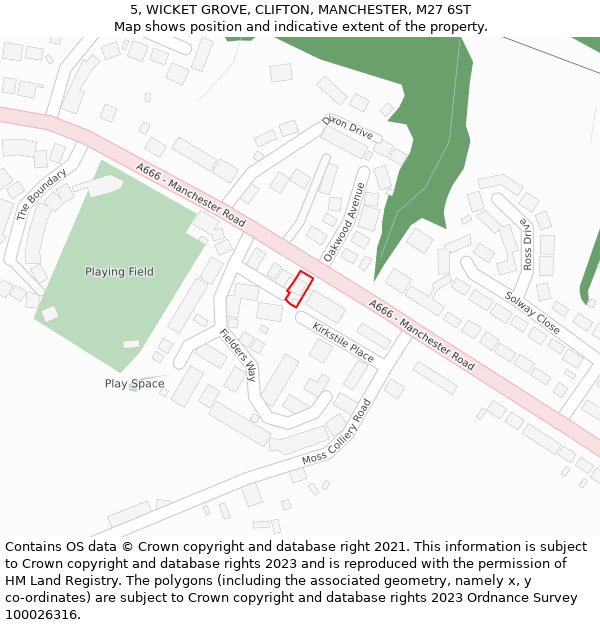 5, WICKET GROVE, CLIFTON, MANCHESTER, M27 6ST: Location map and indicative extent of plot