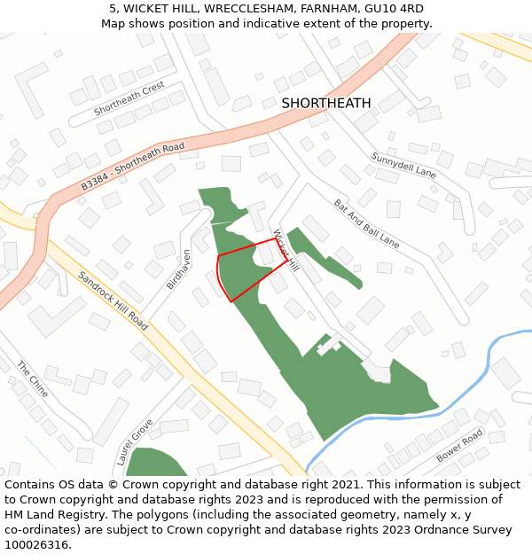 5, WICKET HILL, WRECCLESHAM, FARNHAM, GU10 4RD: Location map and indicative extent of plot