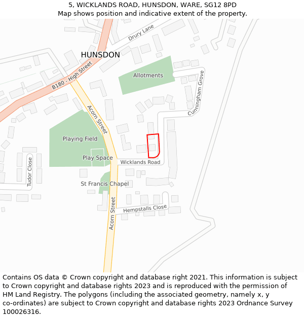 5, WICKLANDS ROAD, HUNSDON, WARE, SG12 8PD: Location map and indicative extent of plot