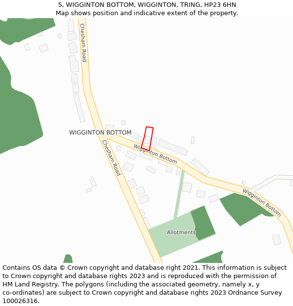 5, WIGGINTON BOTTOM, WIGGINTON, TRING, HP23 6HN: Location map and indicative extent of plot