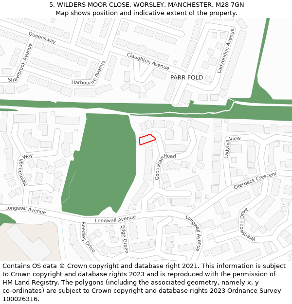 5, WILDERS MOOR CLOSE, WORSLEY, MANCHESTER, M28 7GN: Location map and indicative extent of plot