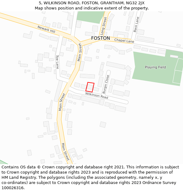 5, WILKINSON ROAD, FOSTON, GRANTHAM, NG32 2JX: Location map and indicative extent of plot