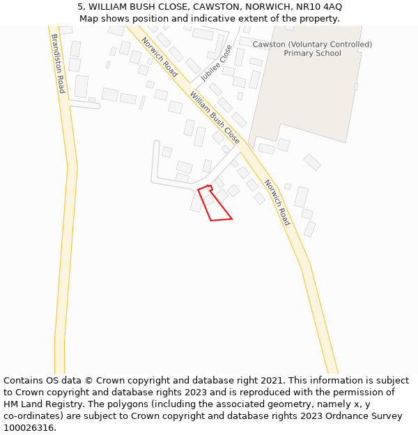 5, WILLIAM BUSH CLOSE, CAWSTON, NORWICH, NR10 4AQ: Location map and indicative extent of plot