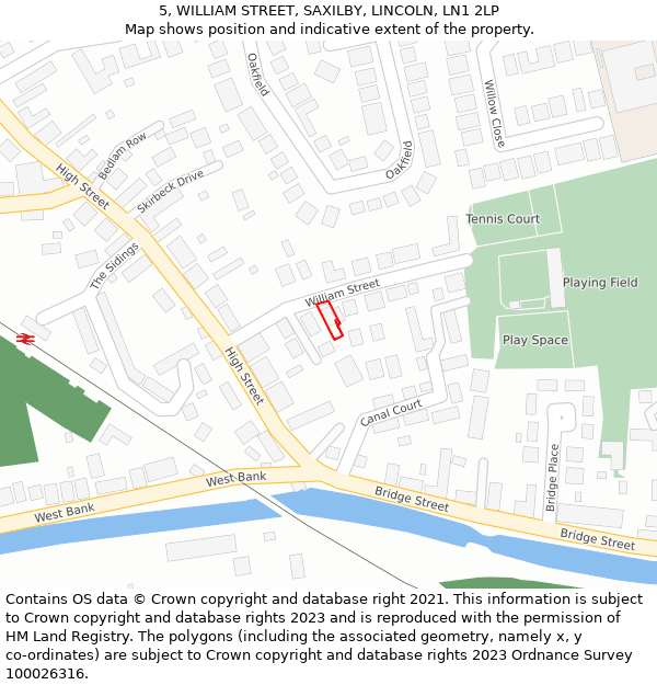 5, WILLIAM STREET, SAXILBY, LINCOLN, LN1 2LP: Location map and indicative extent of plot