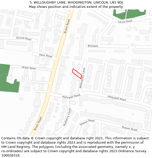 5, WILLOUGHBY LANE, WADDINGTON, LINCOLN, LN5 9DJ: Location map and indicative extent of plot