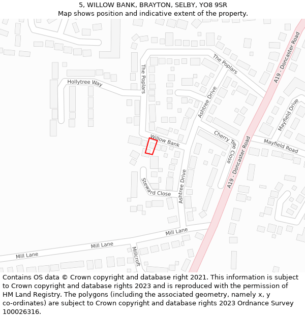 5, WILLOW BANK, BRAYTON, SELBY, YO8 9SR: Location map and indicative extent of plot