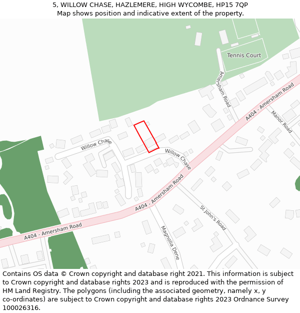 5, WILLOW CHASE, HAZLEMERE, HIGH WYCOMBE, HP15 7QP: Location map and indicative extent of plot