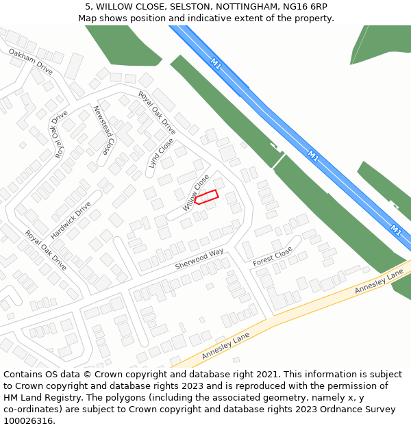 5, WILLOW CLOSE, SELSTON, NOTTINGHAM, NG16 6RP: Location map and indicative extent of plot