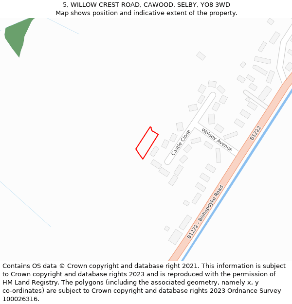 5, WILLOW CREST ROAD, CAWOOD, SELBY, YO8 3WD: Location map and indicative extent of plot