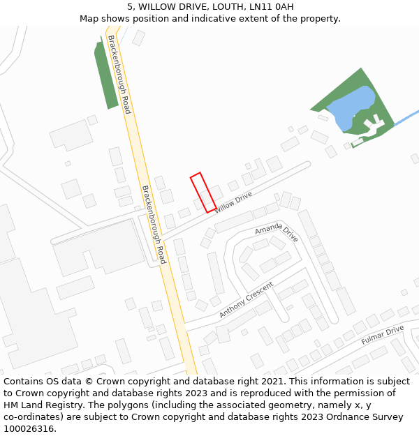 5, WILLOW DRIVE, LOUTH, LN11 0AH: Location map and indicative extent of plot