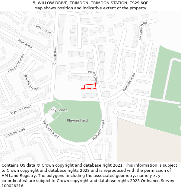 5, WILLOW DRIVE, TRIMDON, TRIMDON STATION, TS29 6QP: Location map and indicative extent of plot