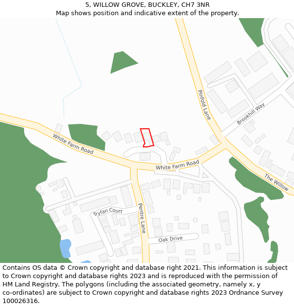 5, WILLOW GROVE, BUCKLEY, CH7 3NR: Location map and indicative extent of plot