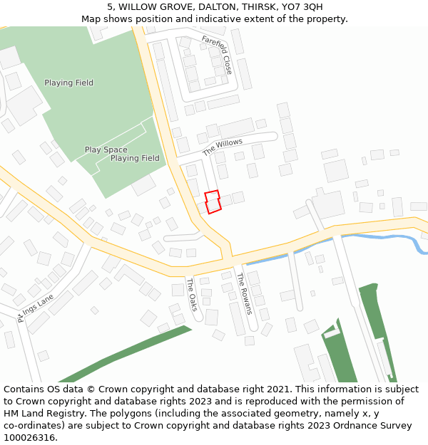 5, WILLOW GROVE, DALTON, THIRSK, YO7 3QH: Location map and indicative extent of plot