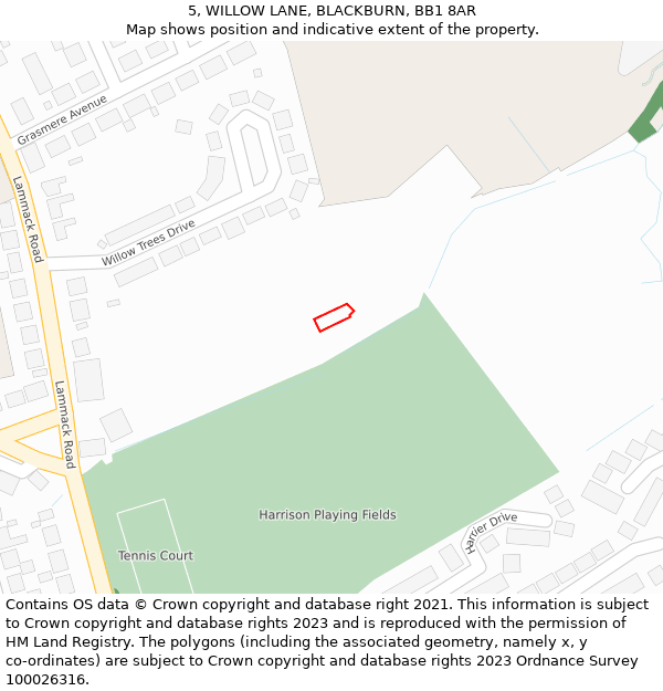 5, WILLOW LANE, BLACKBURN, BB1 8AR: Location map and indicative extent of plot