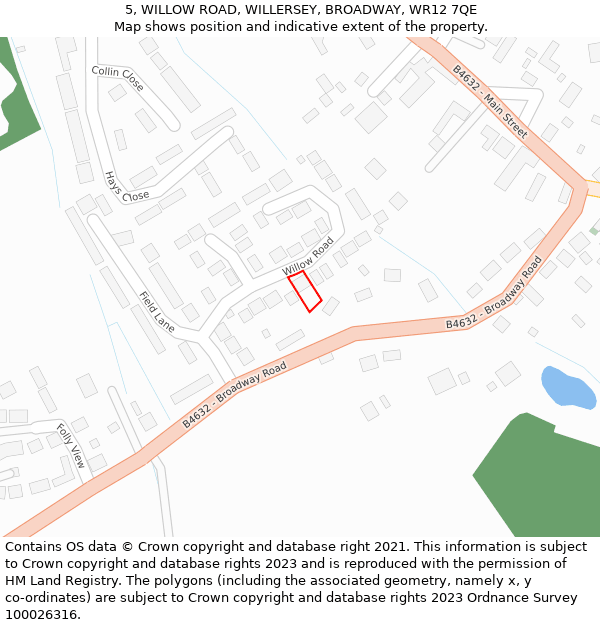 5, WILLOW ROAD, WILLERSEY, BROADWAY, WR12 7QE: Location map and indicative extent of plot