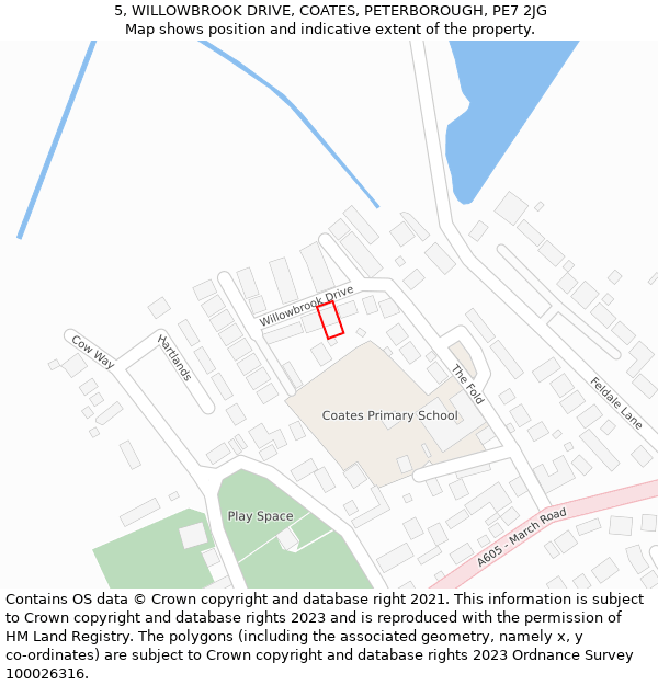 5, WILLOWBROOK DRIVE, COATES, PETERBOROUGH, PE7 2JG: Location map and indicative extent of plot