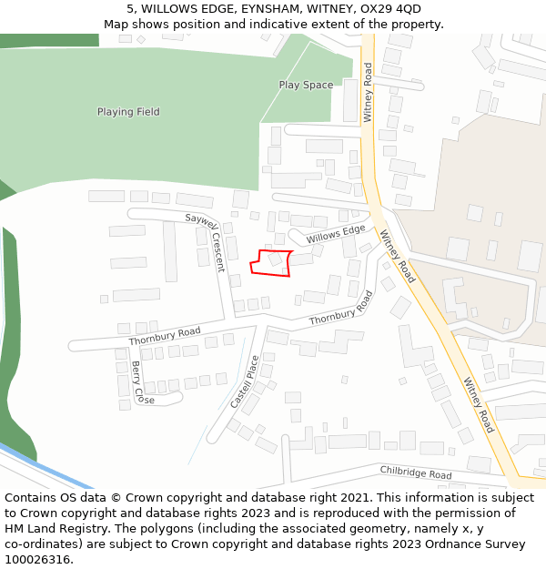 5, WILLOWS EDGE, EYNSHAM, WITNEY, OX29 4QD: Location map and indicative extent of plot