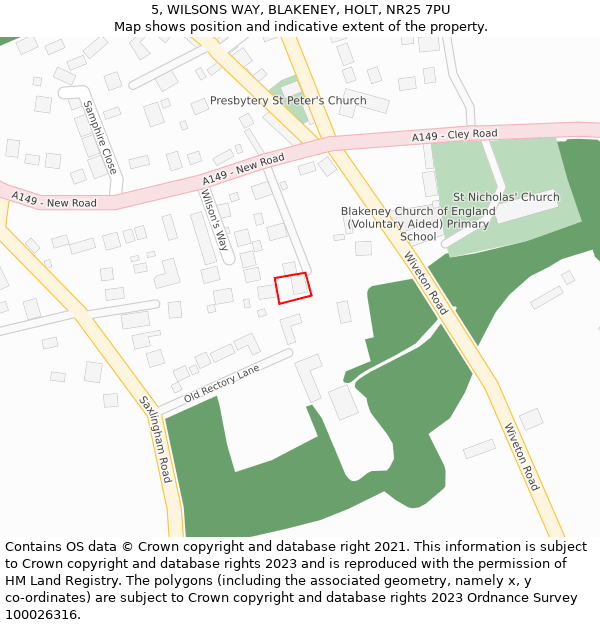 5, WILSONS WAY, BLAKENEY, HOLT, NR25 7PU: Location map and indicative extent of plot